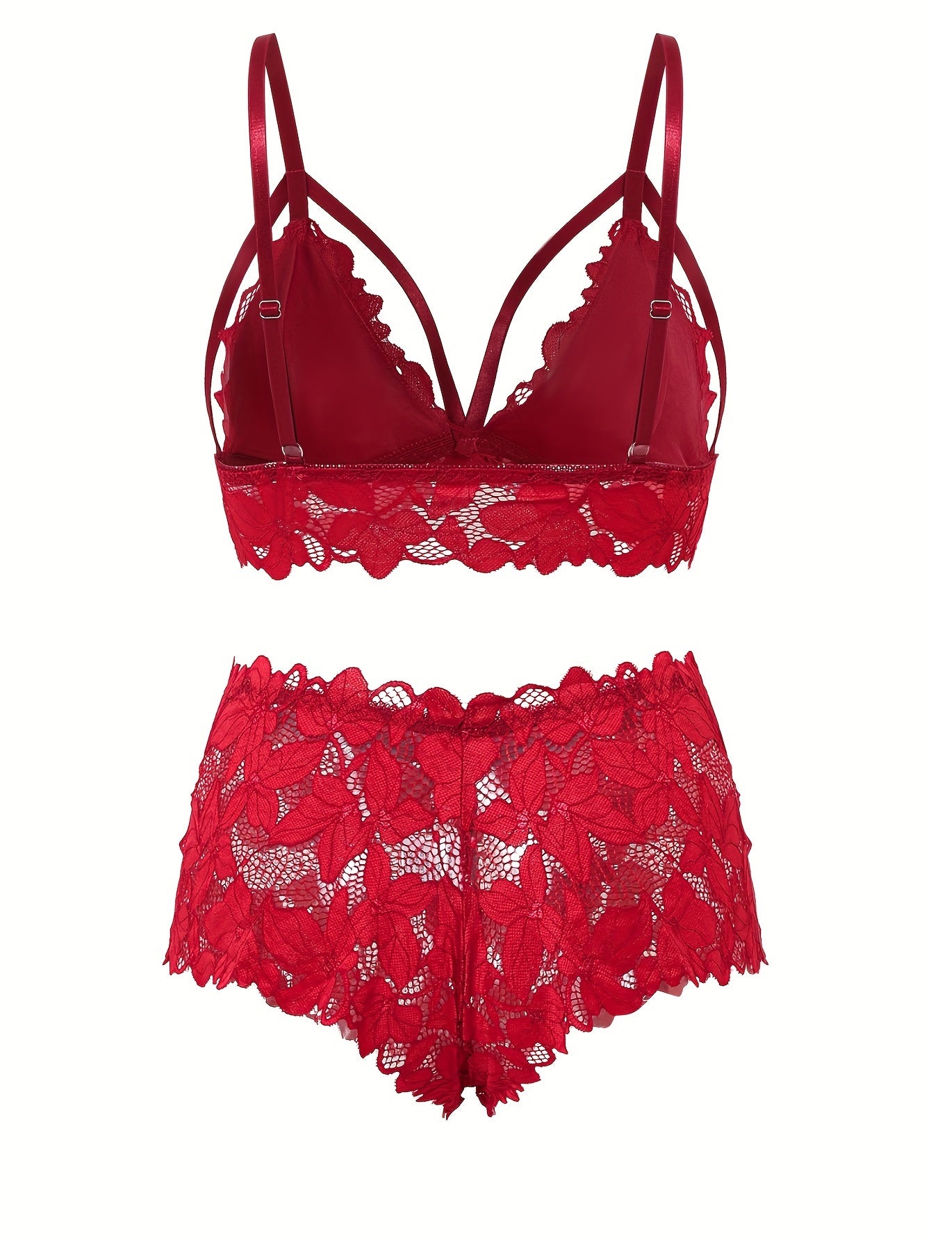 6 pack Plus Size Floral Lace Strappy Bra & Panty Set - Sexy Lingerie 6 Piece Lingerie Set with Bow Detail