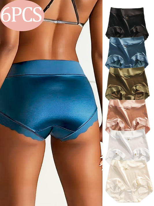 6pcs of Elegant Ribbon Bow Embellished Underwear Set - Soft And Elastic, Women'S Low-Rise Underwear, Solid Color And Triangle Underwear, with Ribbon Decoration, Fashionable Daily Lingerie, Everyday Underwear | Underwear with Ribbon Decoration | S