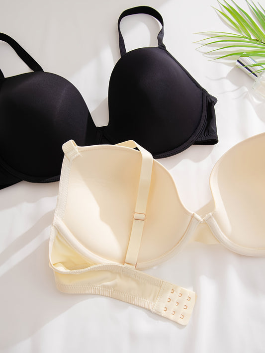 4pcs Comfortable Nylon Everyday Bras with Underwire - Assorted Colors Including Black, Cream, and Leopard Print, Non-Padded, Knit Fabric, Hand Washable for Women, Plus Size Bra